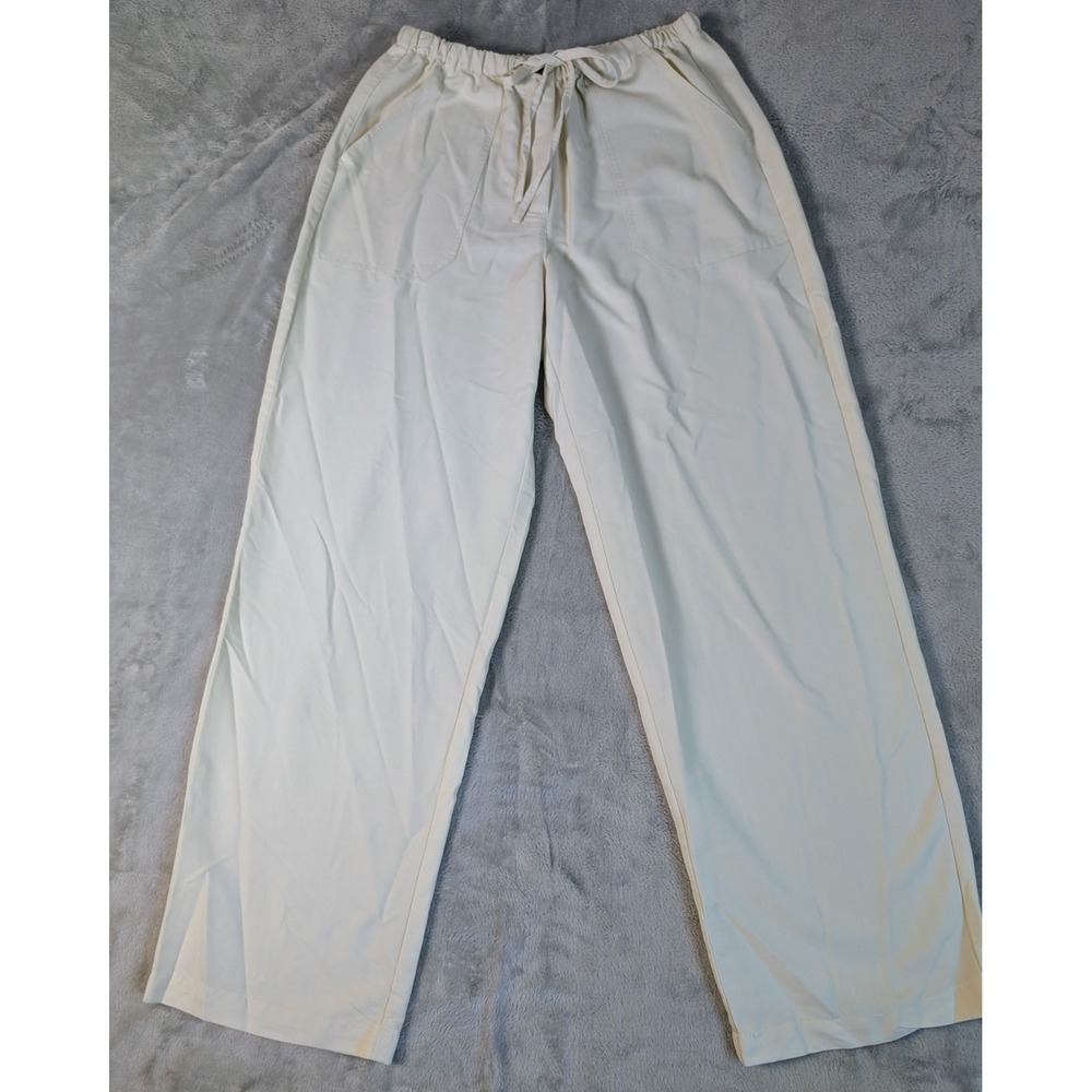 Caribbean Joe Women's Size M Wide Leg Beige Poplin Pants Coastal Travel Vacation